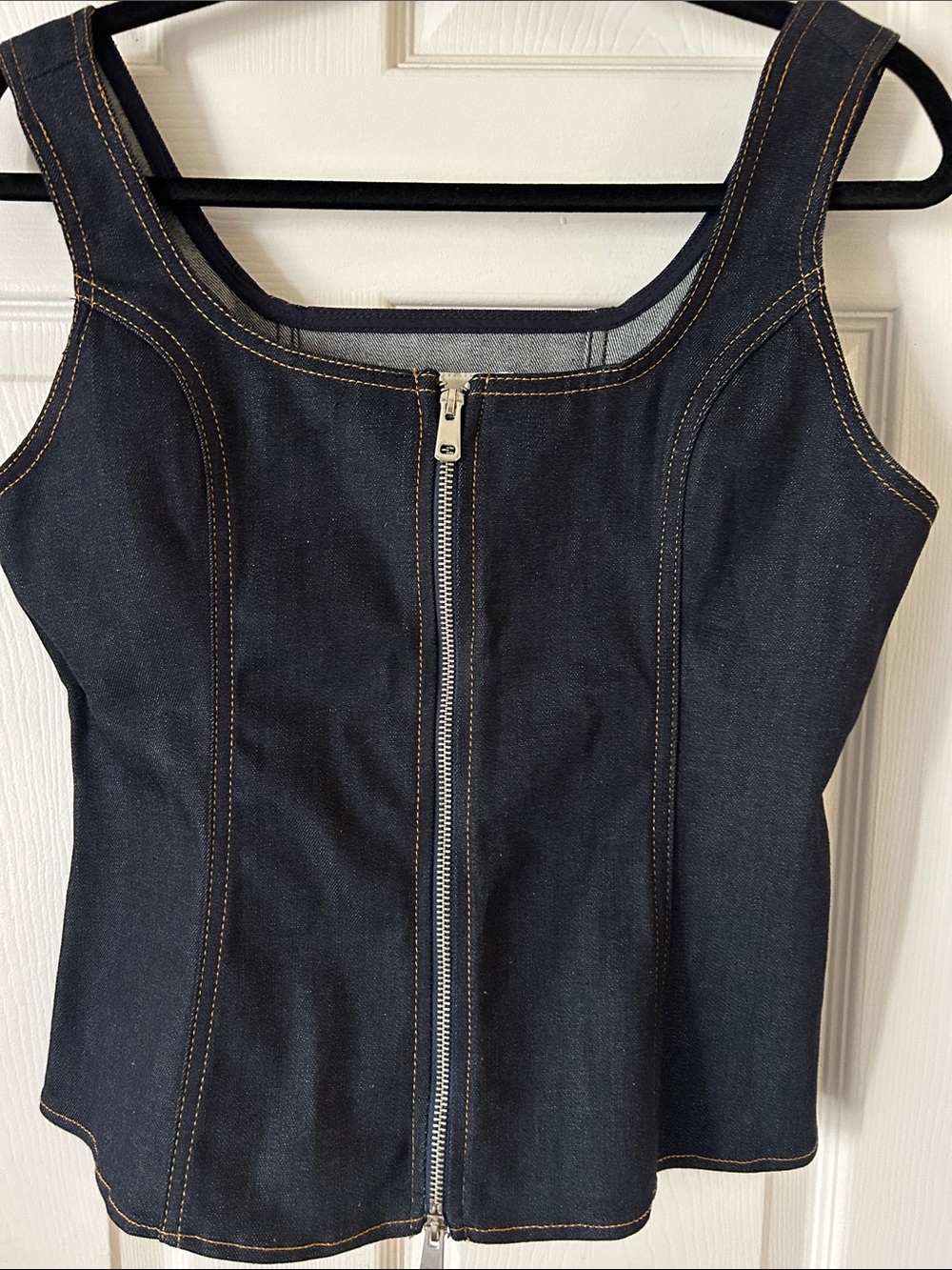 Zara Dark Blue Denim Zip-Front Tank Jacket